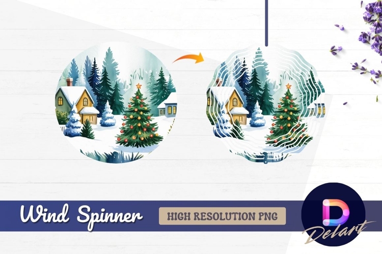 Watercolor christmas tree landscape Round Wind Spinner PNG