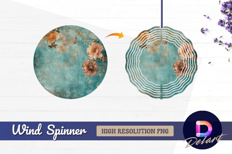 Floral arrangement on teal grunge Round Wind Spinner PNG
