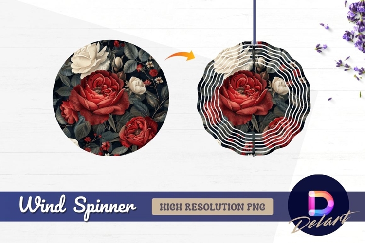 Dark floral pattern with red and white roses Round Wind Spin
