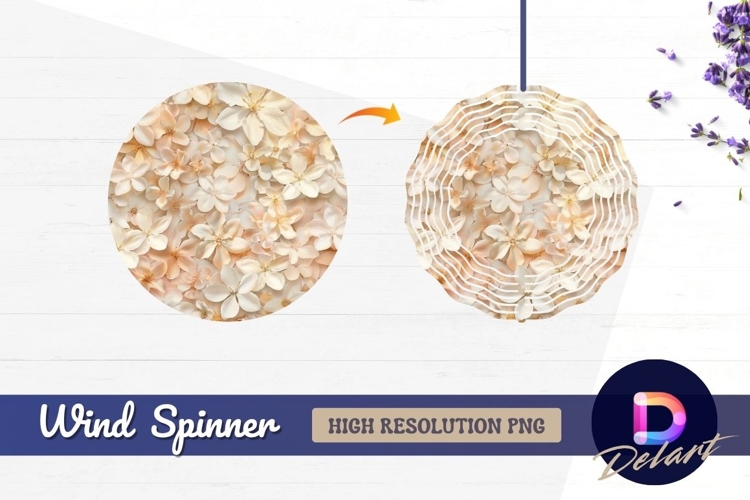 Cream white floral Round Wind Spinner PNG