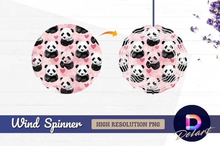 Watercolor panda bear pattern with hearts pink Round Wind Sp