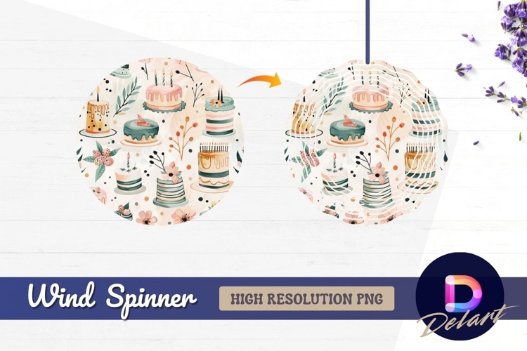 Whimsical cake and floral Round Wind Spinner PNG