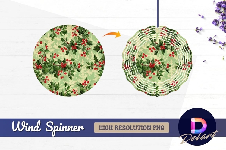 Holly berries christmas pattern Round Wind Spinner PNG