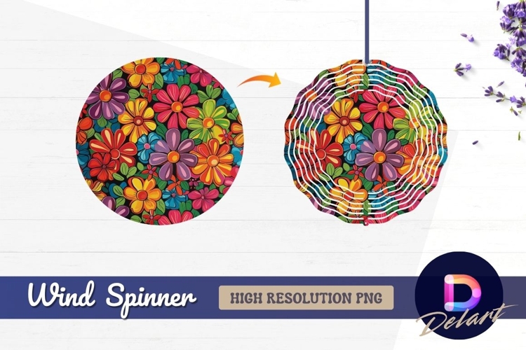 Vibrant retro floral pattern with Round Wind Spinner PNG