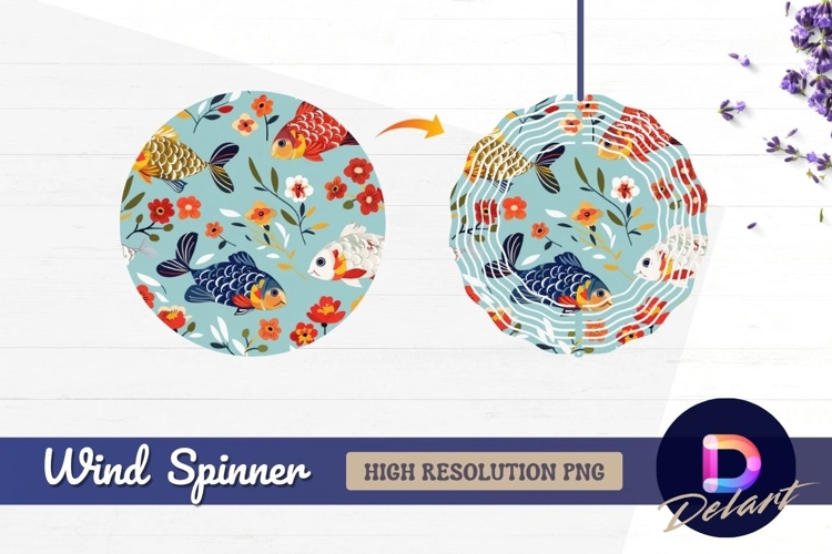 Colorful fish and floral pattern Round Wind Spinner PNG