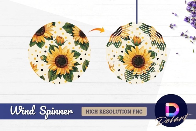 Seamless pattern with sunflowers and dots Round Wind Spinner