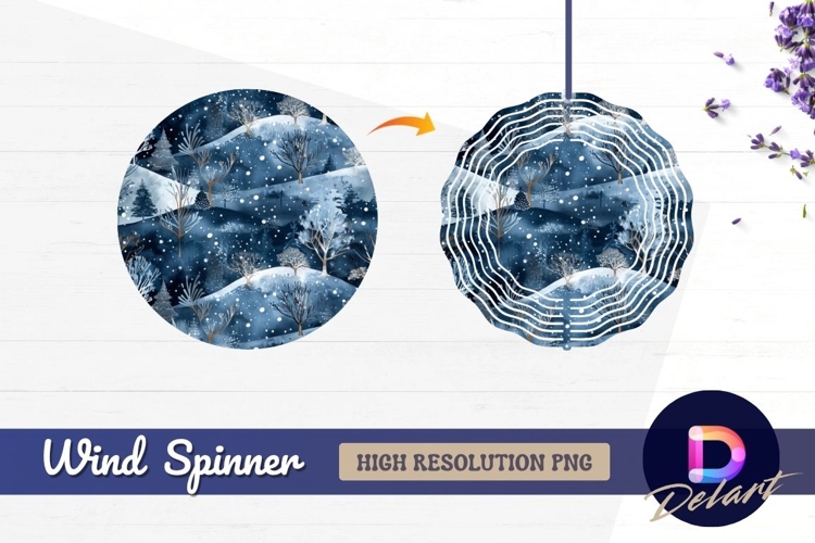 Watercolor winter landscape snowflakes trees Round Wind Spin