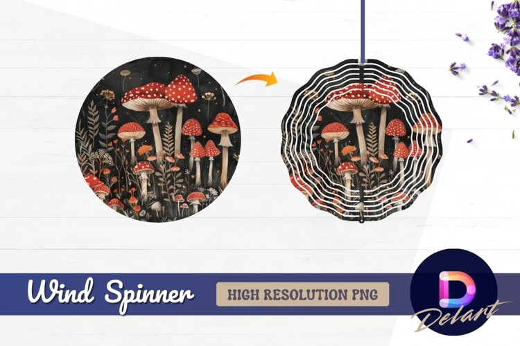 Mushroom garden with plants Round Wind Spinner PNG
