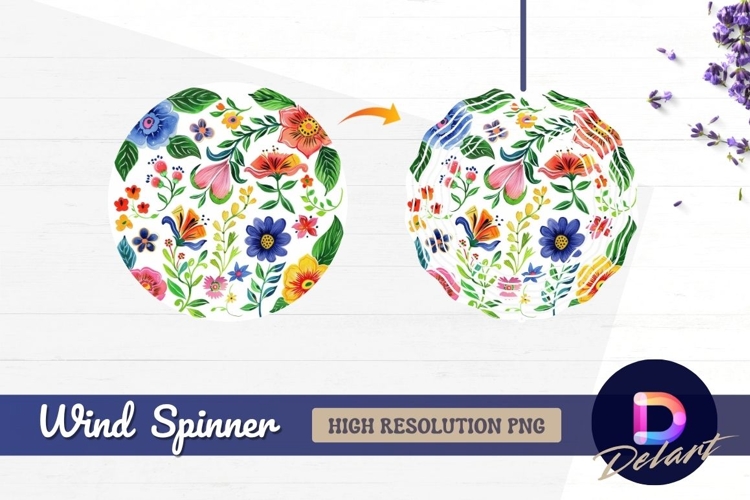 Watercolor floral illustration Round Wind Spinner PNG