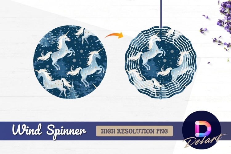 Winter unicorns in snowy forest Round Wind Spinner PNG