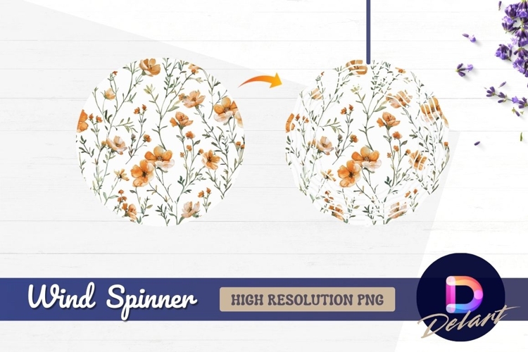 Watercolor orange floral Round Wind Spinner PNG