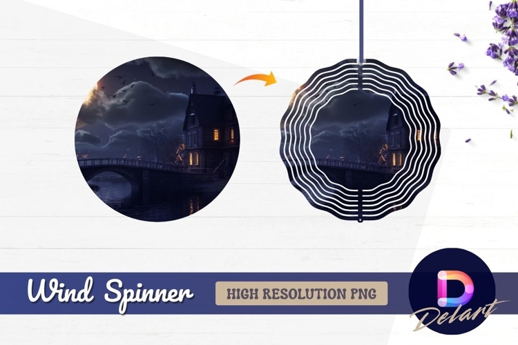 Haunted house at night with moon Round Wind Spinner PNG