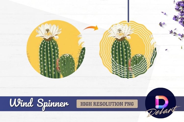 Cactus plants with white flowers Round Wind Spinner PNG