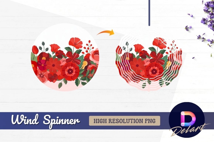 Red flower arrangement with leaves round wind spinner PNG
