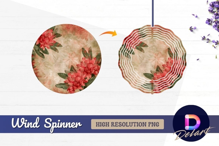 Red rhododendron flowers on textured Round Wind Spinner PNG