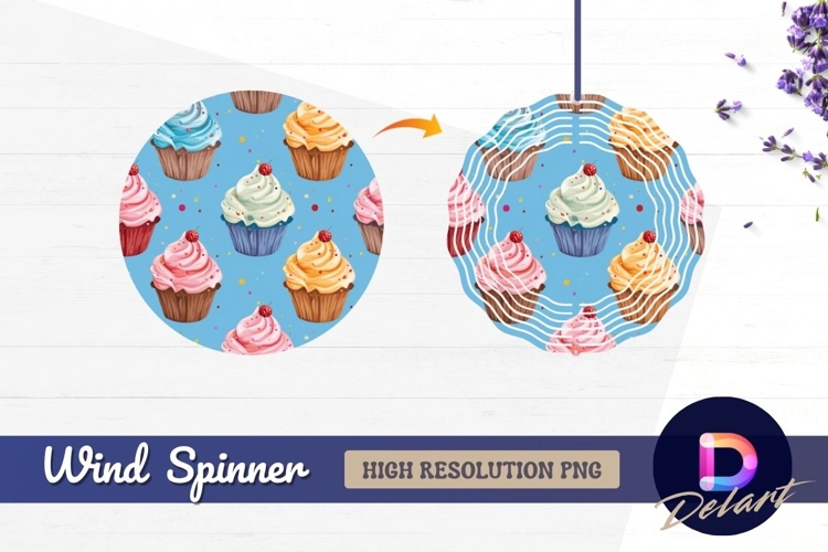 Colorful cupcake pattern with Round Wind Spinner PNG