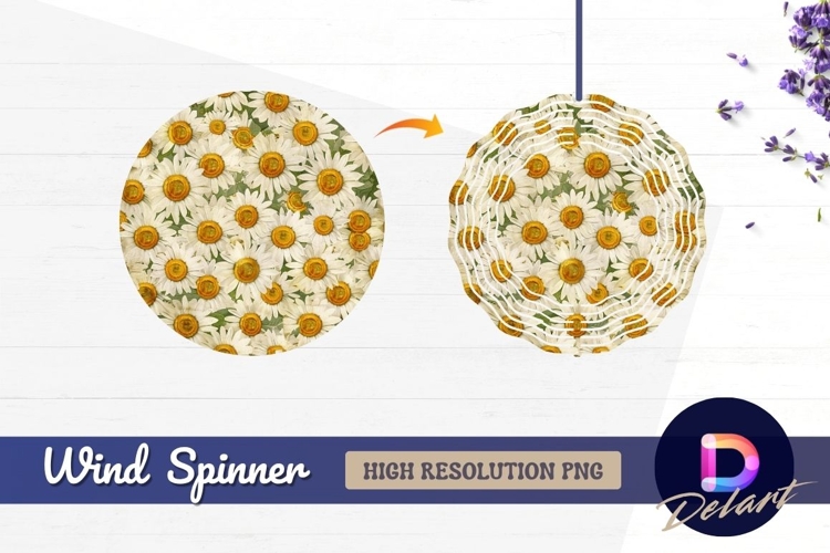 Daisy flowers seamless pattern Round Wind Spinner PNG