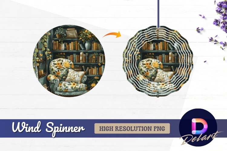 Cozy reading nook floral chair Round Wind Spinner PNG