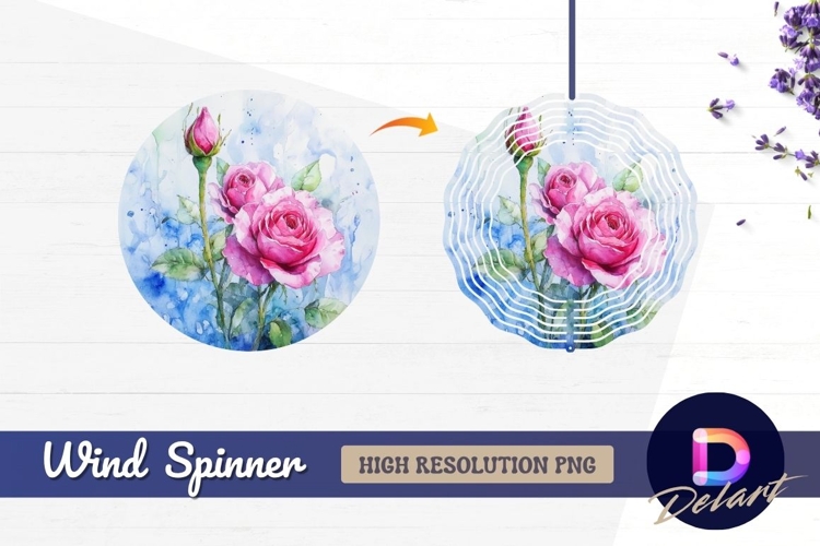 Pink roses watercolor painting Round Wind Spinner PNG
