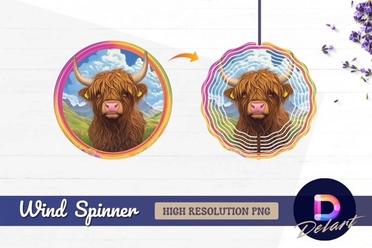 Psychedelic highland cow portrait Round Wind Spinner PNG