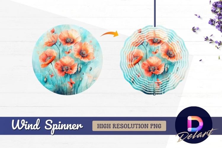 Watercolor poppies with butterflies Round Wind Spinner PNG