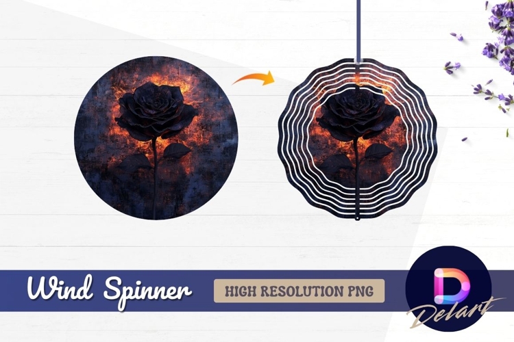 Dark rose blooming against fiery Round Wind Spinner PNG