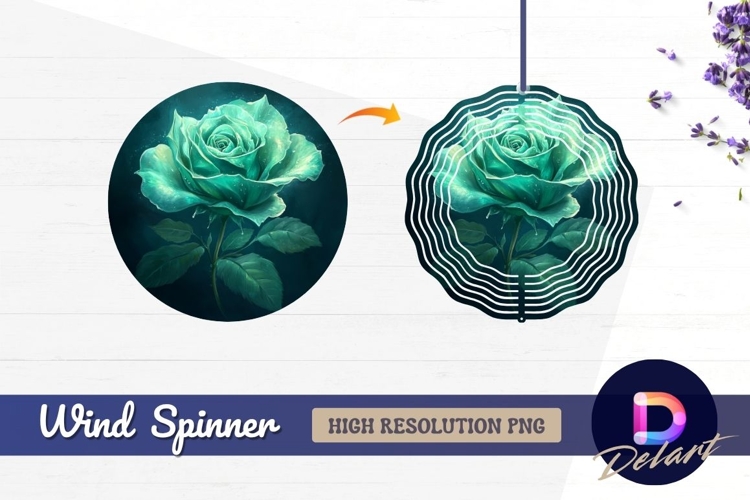 Emerald rose with droplets Round Wind Spinner PNG