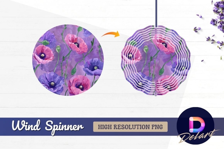 Watercolor poppy flower pattern on Round Wind Spinner PNG