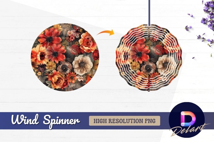 Floral arrangement with dark Round Wind Spinner PNG