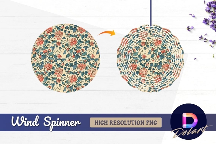 Floral pattern with blue leaves Round Wind Spinner PNG