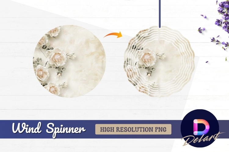 Cream roses on textured neutral Round Wind Spinner PNG