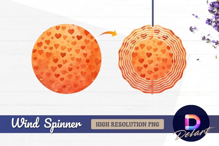 Orange watercolor hearts Round Wind Spinner PNG