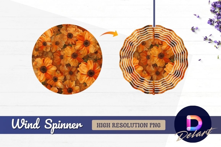 Orange floral pattern with Round Wind Spinner PNG