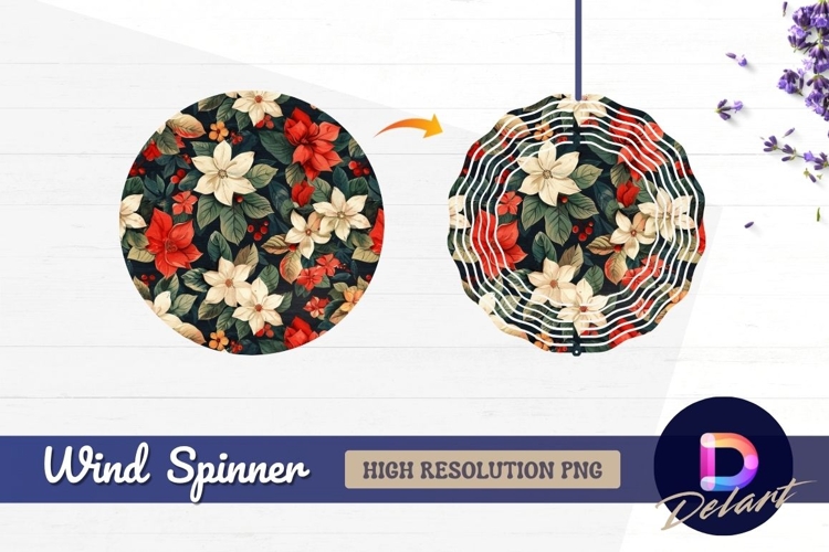 Watercolor poinsettia Round Wind Spinner PNG