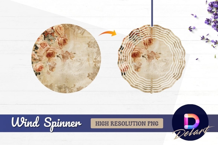 Roses on vintage beige paper with Round Wind Spinner PNG