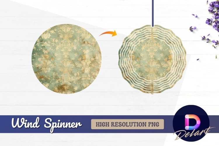 Distressed ornamental damask pattern Round Wind Spinner PNG