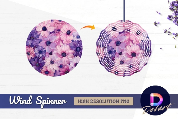 Pink and purple flowers Round Wind Spinner PNG