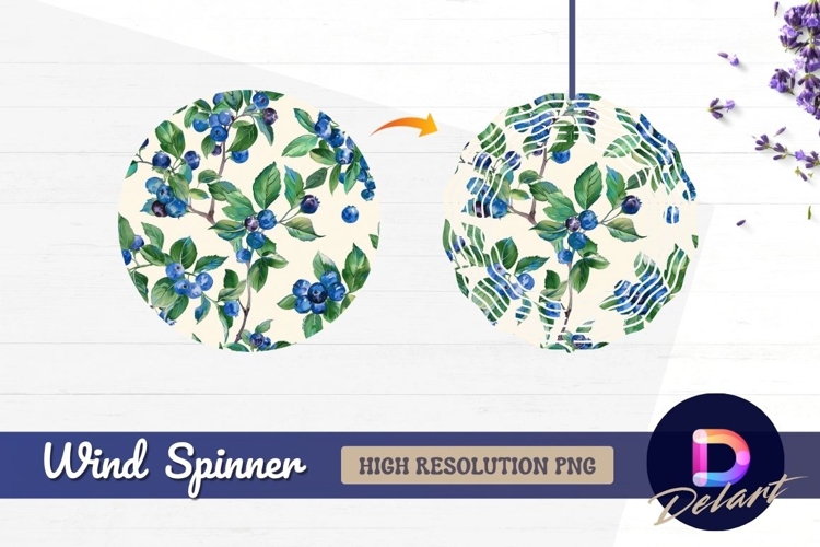 Watercolor blueberry branches Round Wind Spinner PNG