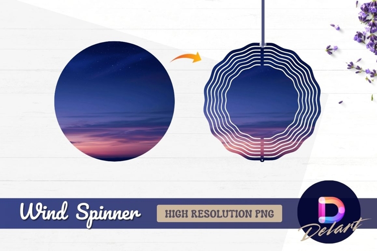 Starry night with pink and blue sky Round Wind Spinner PNG
