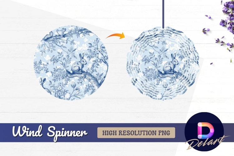 Toile pattern with rabbits flowers Round Wind Spinner PNG
