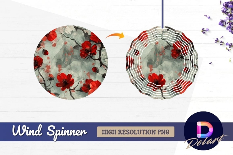 Red flowers Round Wind Spinner PNG