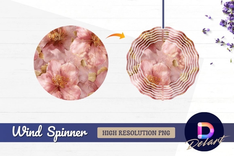 Pink and gold floral Round Wind Spinner PNG