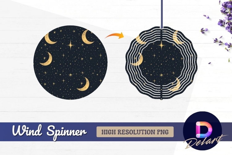 Celestial pattern with golden moons Round Wind Spinner PNG