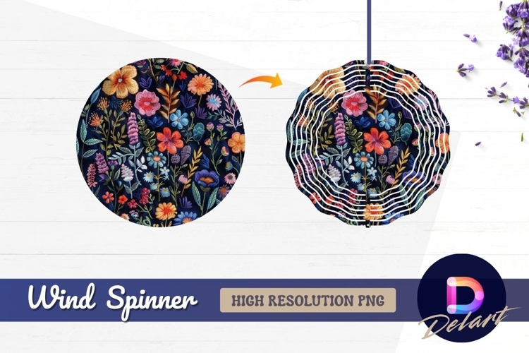 Colorful embroidered floral pattern Round Wind Spinner PNG