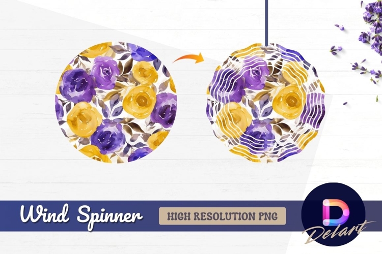 Watercolor floral pattern with yellow Round Wind Spinner PNG
