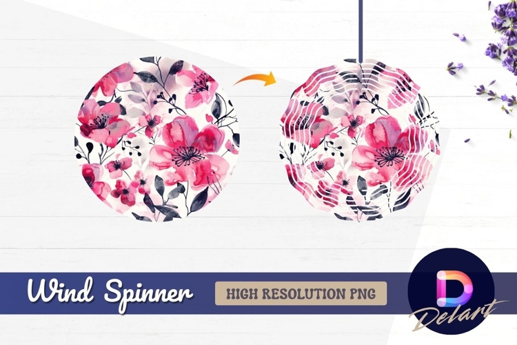 Pink floral watercolor Round Wind Spinner PNG
