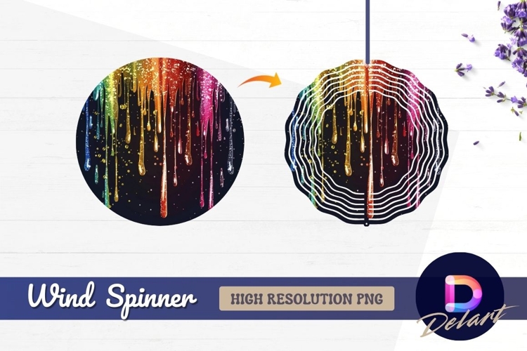 Rainbow dripping paint Round Wind Spinner PNG