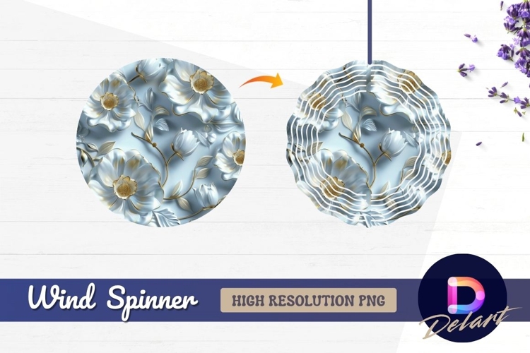 3d white and gold floral Round Wind Spinner PNG