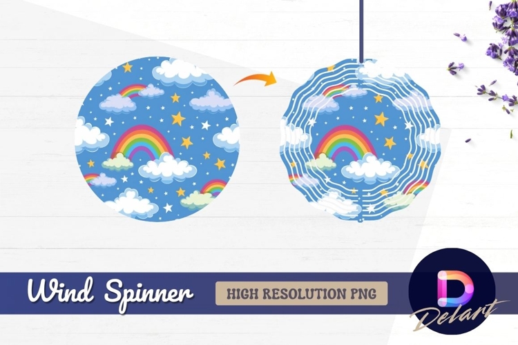 Rainbows clouds and stars Round Wind Spinner PNG