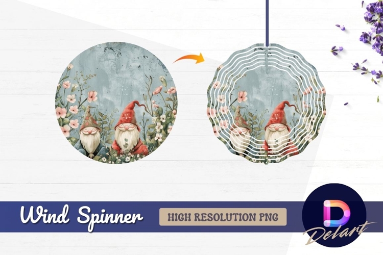Cute gnomes in flower garden Round Wind Spinner PNG